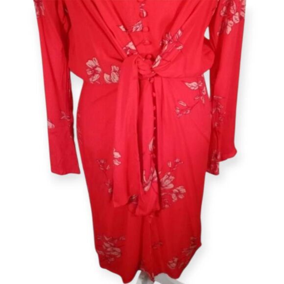 DRESS FORUM RED FLORAL TIE FRONT DRESS SZ.L EUC. - Picture 3 of 8